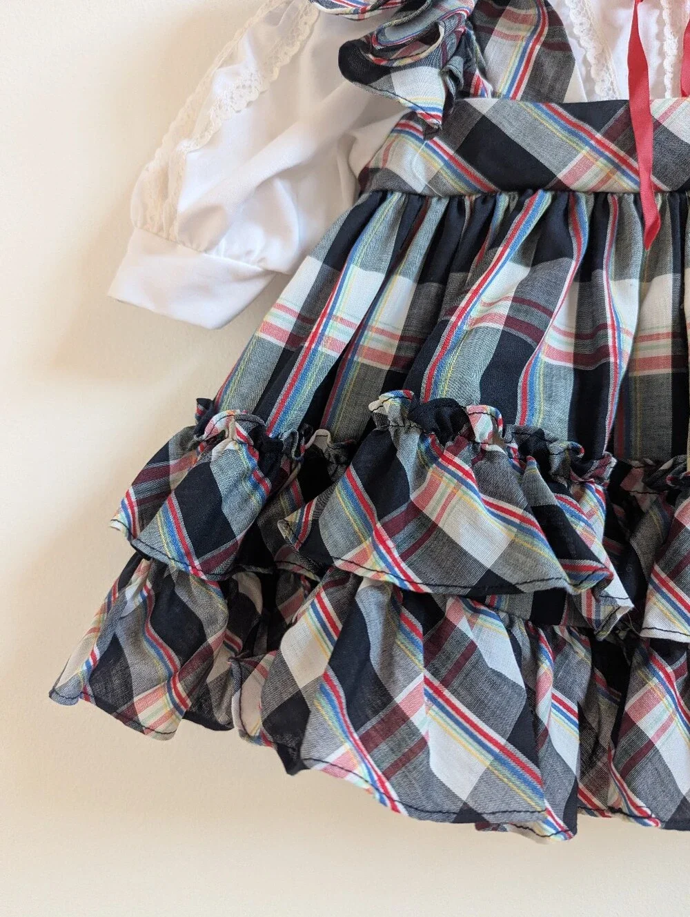 Vtg Martha's Miniatures 2T Dress Black Plaid Frilly Holidays